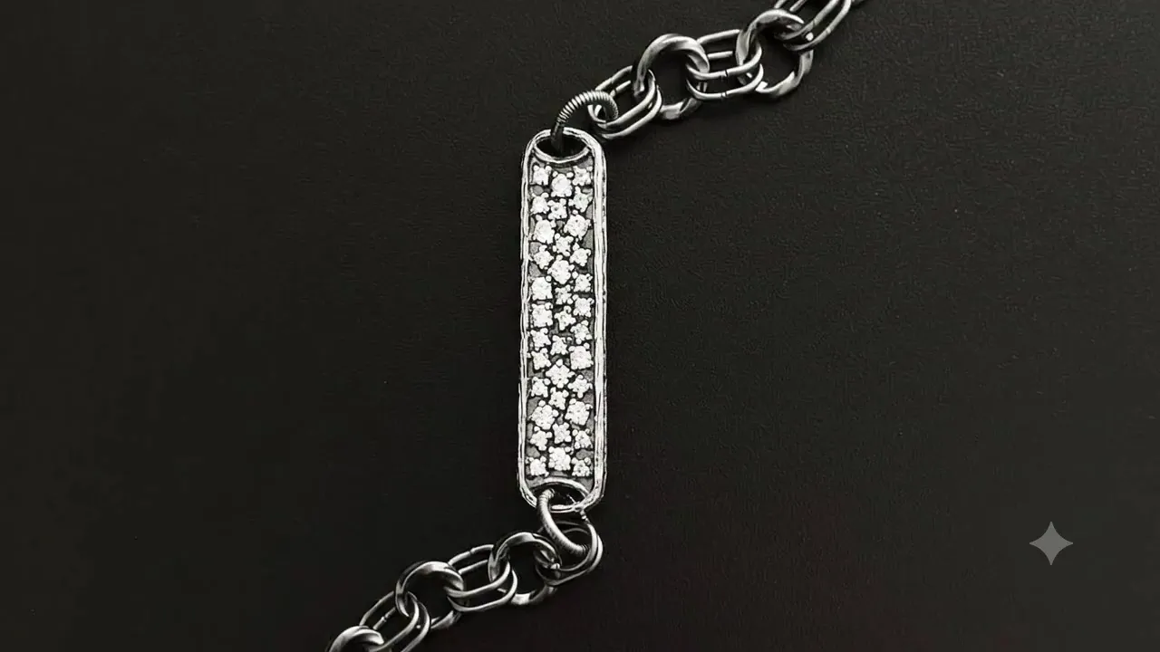 Close film of a K.AND. pave bar chain bracelet (poster frame)