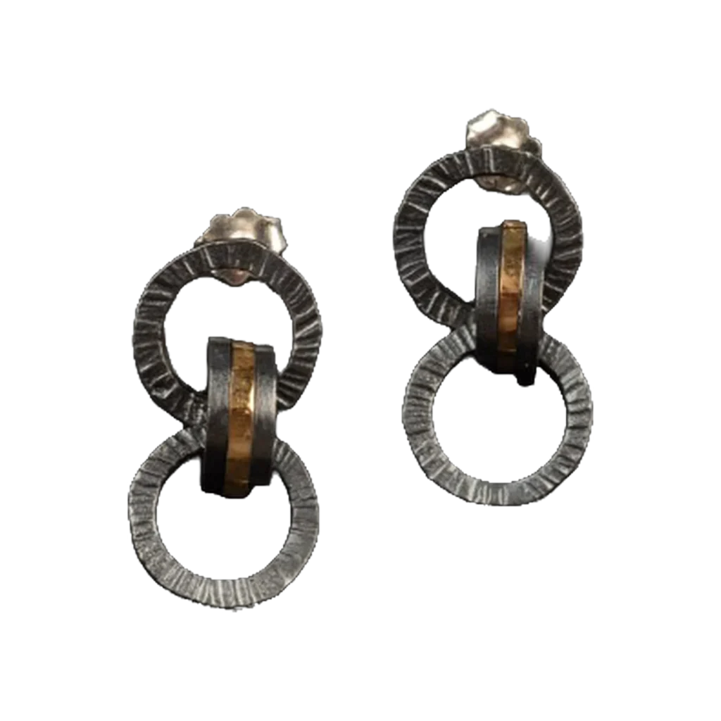 K.AND. mini hoop earrings in oxidised silver with 18K gold details